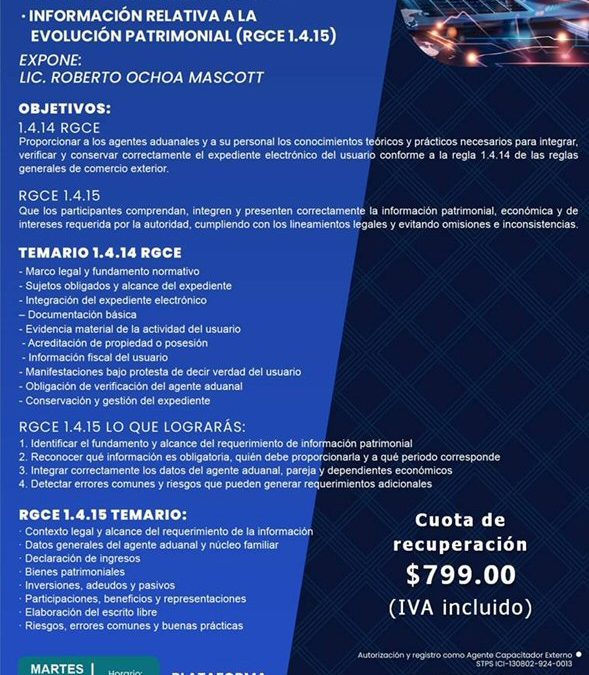 Integracion de expedientes: usuario en operaciones de Comercio Exterior (RGCE 1.4.14). Informacion relativa a la evolucion patrimonial (RGCE 1.4.15)