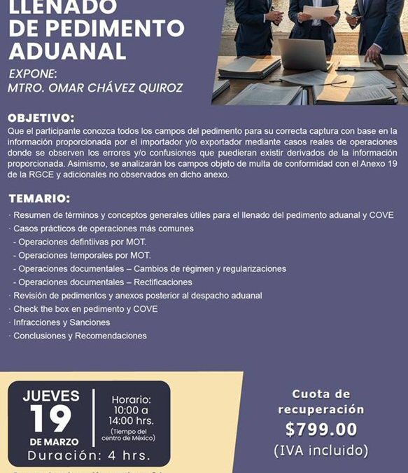 Taller de llenado de pedimento aduanal
