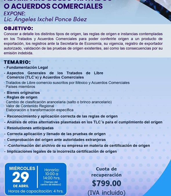 Certificacion de origen al amparo de los Tratados o Acuerdos Comerciales