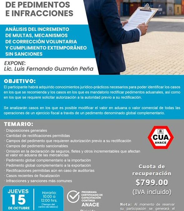 Taller de rectificación de pedimentos e infracciones